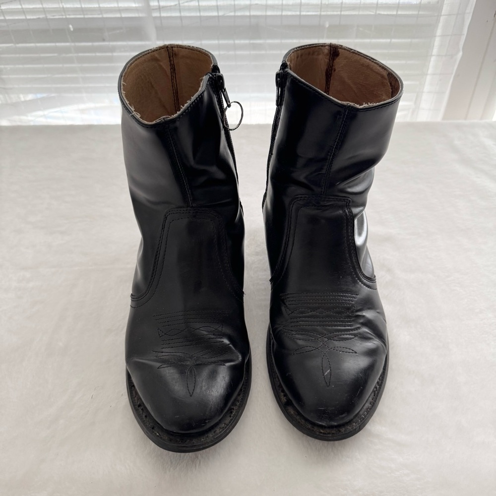 Vintage Men’s Leather Cowboy Ankle Boots Size 8.5 E Black - Picture 3 of 8